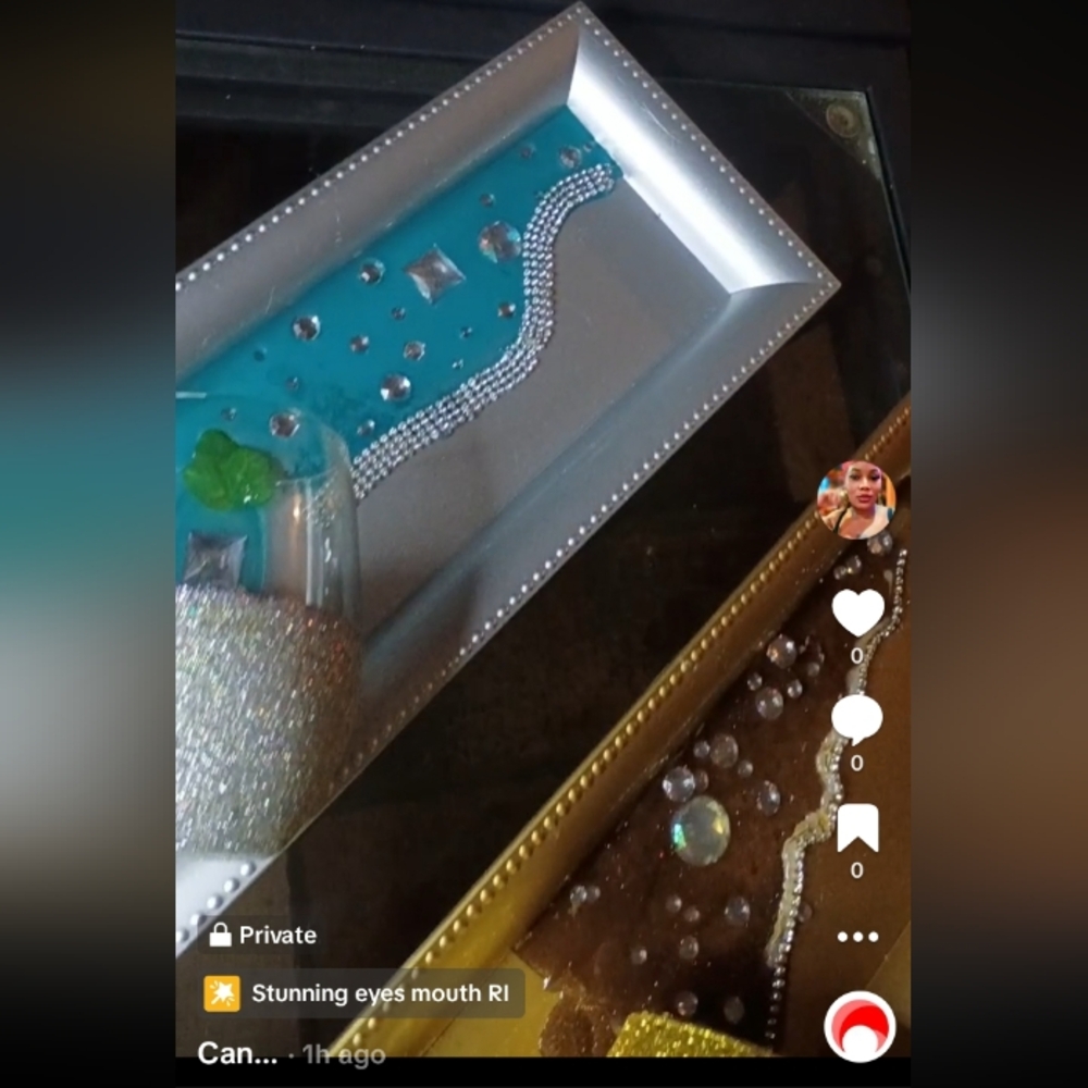 Fake Spill Decor Decorative Jeweled Trinket Tray - Teal & Silver